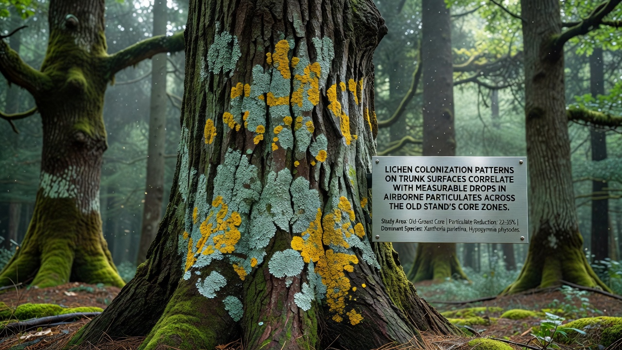 Lichen Colonization Patterns on Trunk Surfaces Correlate with Measurable Drops in Airborne Particulates Across the Old Stand's Core Zones
